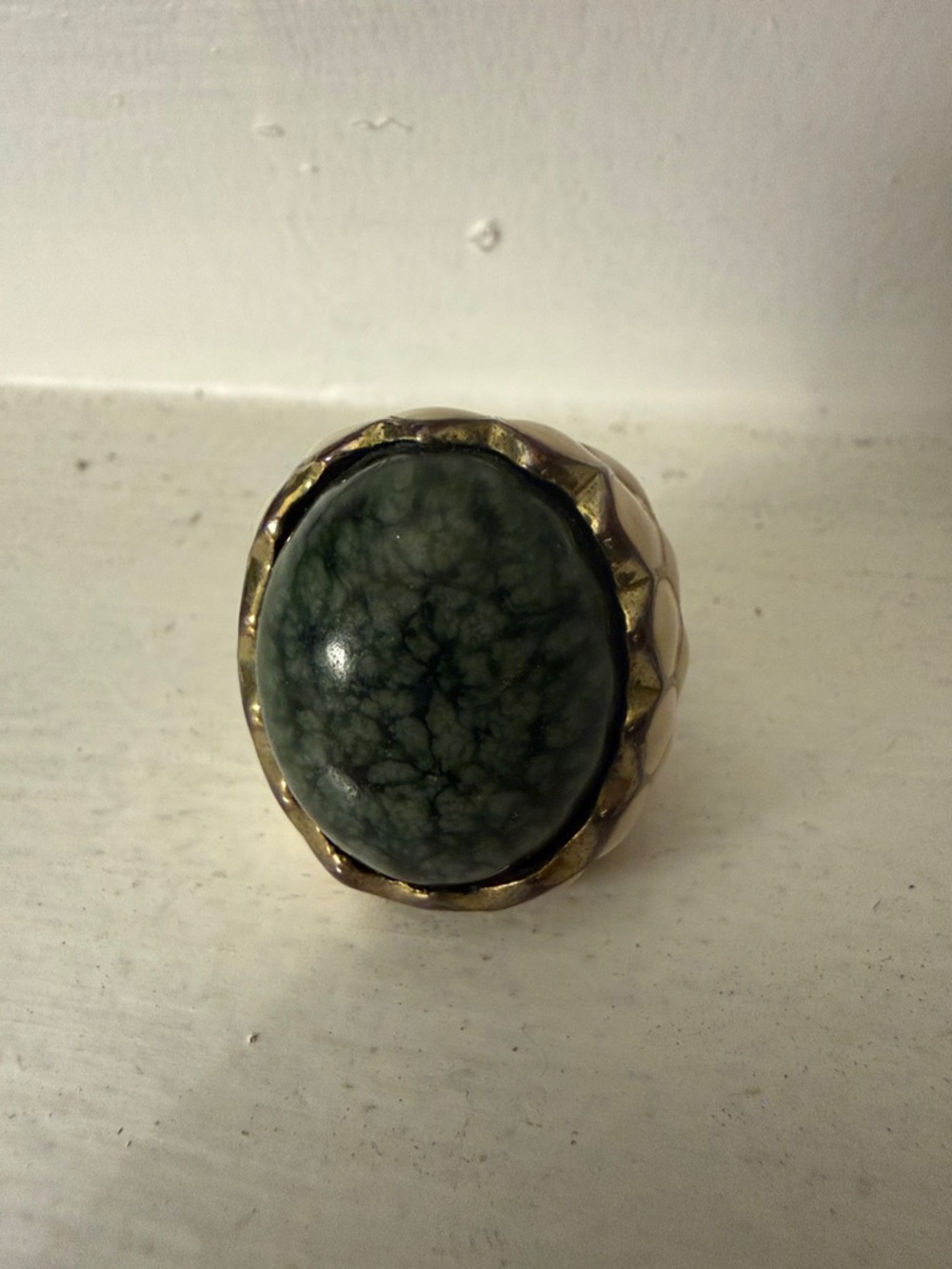 Vintage Statement Green Stone Cocktail Egg Ring Size 5